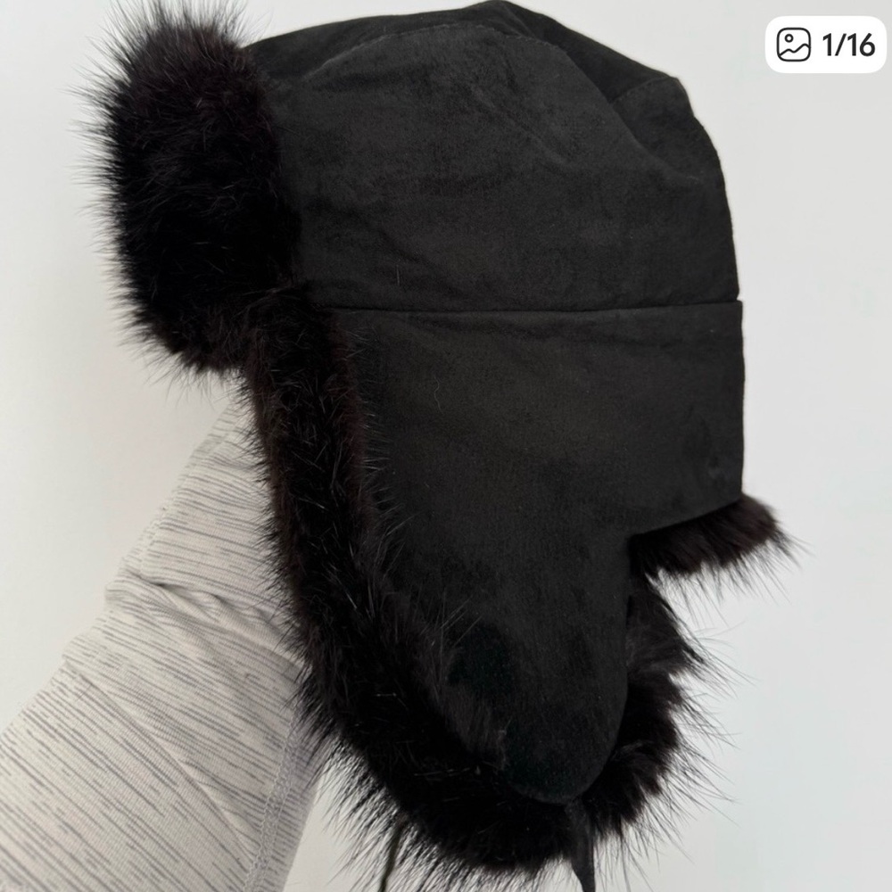 Real Rabbit Fur Black Trapper Hat